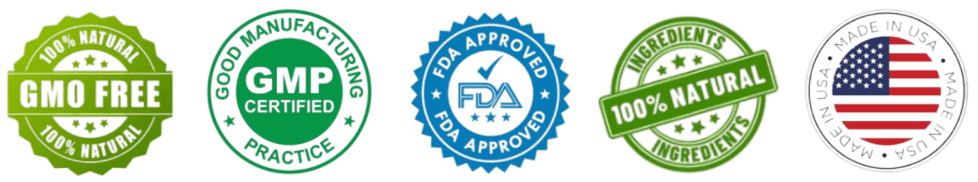 Synevra UltraLift quality badges GMO free, GMP certified, FDA approved, 100% natural, made in USA